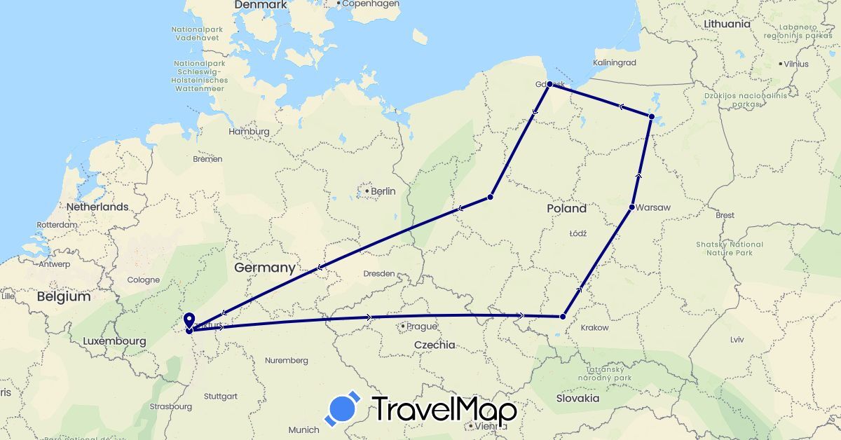 TravelMap itinerary: driving in Germany, Poland (Europe)